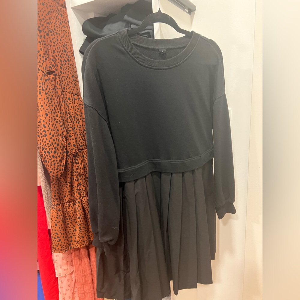 Black Tie Front Dolman Sleeve Casual Dress